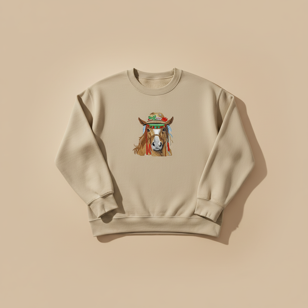 Boho Spirit Horse — Premium Embroidered Sweatshirt | Original EmbroMania Design