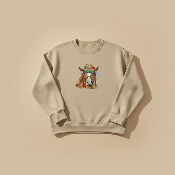 Boho Spirit Horse — Premium Embroidered Sweatshirt | Original EmbroMania Design
