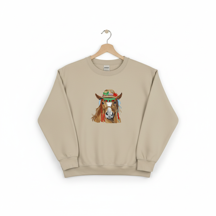 Boho Spirit Horse — Premium Embroidered Sweatshirt | Original EmbroMania Design