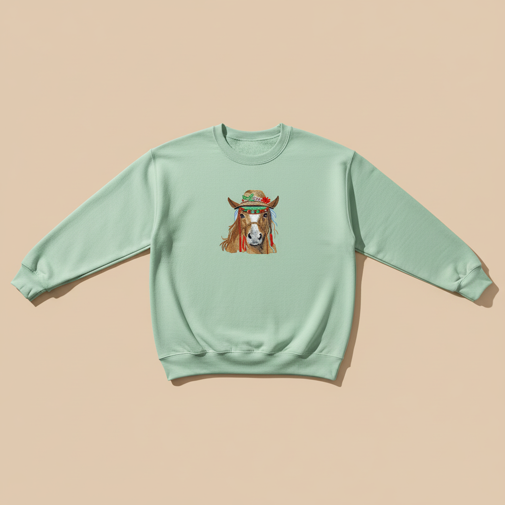 Boho Spirit Horse — Premium Embroidered Sweatshirt | Original EmbroMania Design