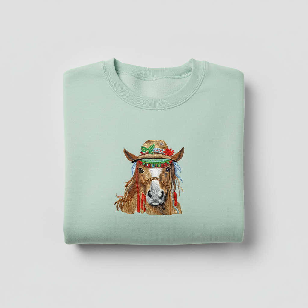Boho Spirit Horse — Premium Embroidered Sweatshirt | Original EmbroMania Design