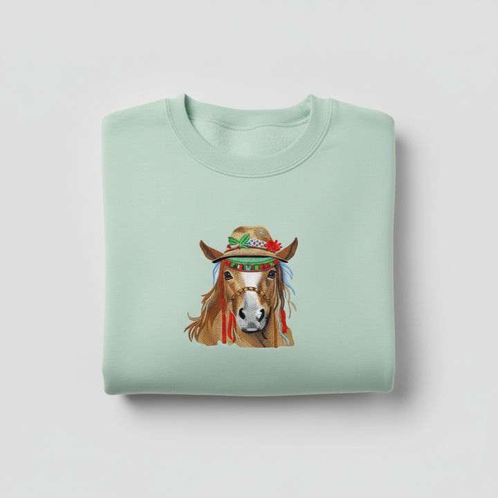 Boho Spirit Horse — Premium Embroidered Sweatshirt | Original EmbroMania Design