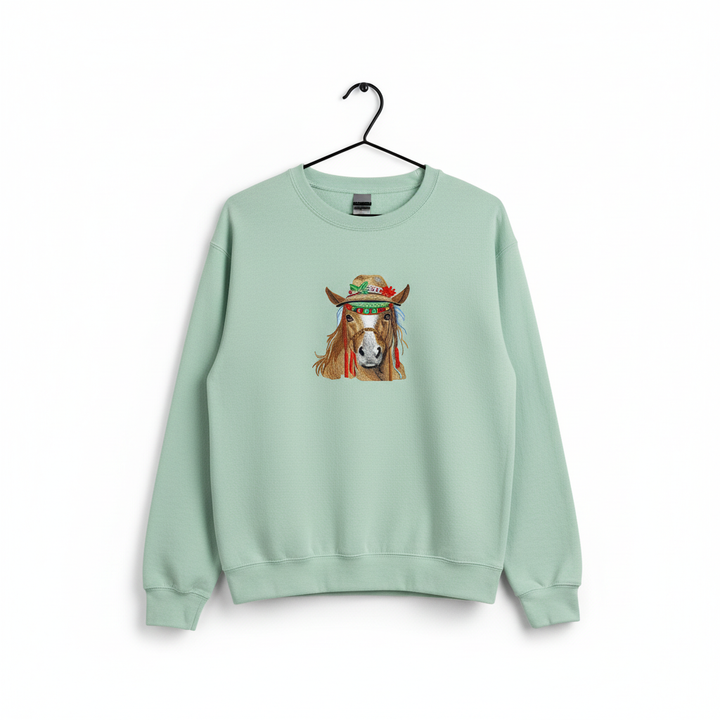 Boho Spirit Horse — Premium Embroidered Sweatshirt | Original EmbroMania Design