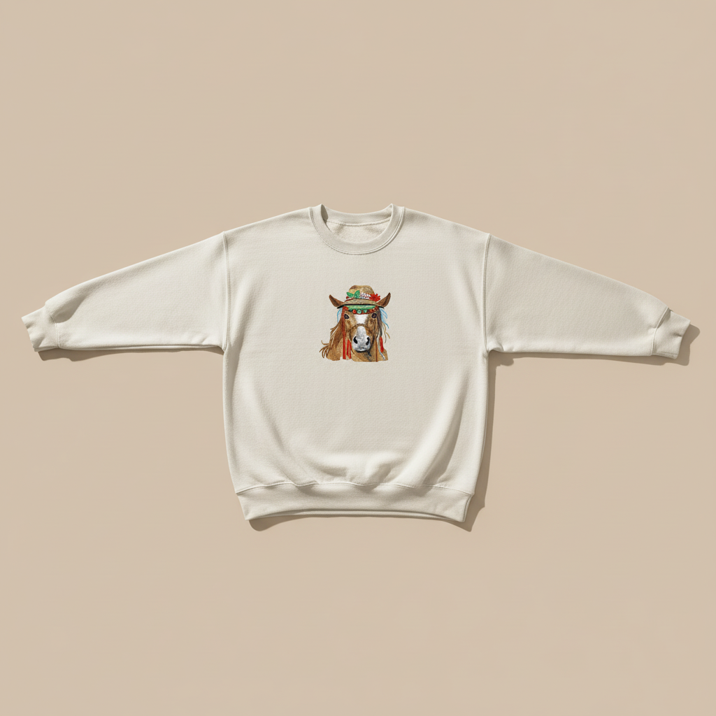 Boho Spirit Horse — Premium Embroidered Sweatshirt | Original EmbroMania Design