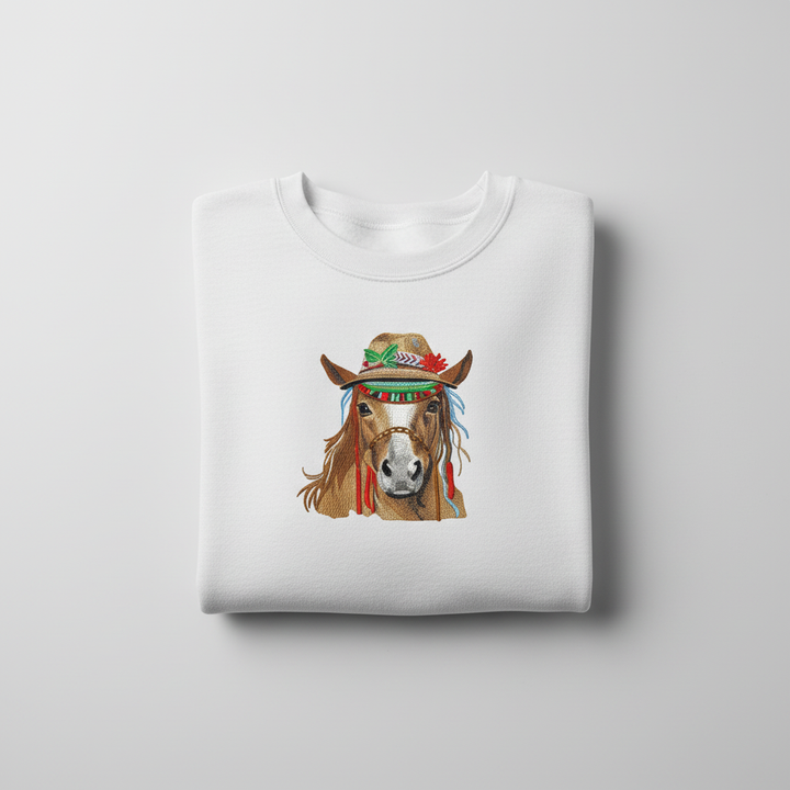 Boho Spirit Horse — Premium Embroidered Sweatshirt | Original EmbroMania Design