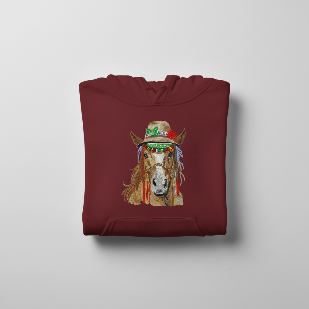 Boho Western Horse — Premium Embroidered Hoodie | Original EmbroMania Design