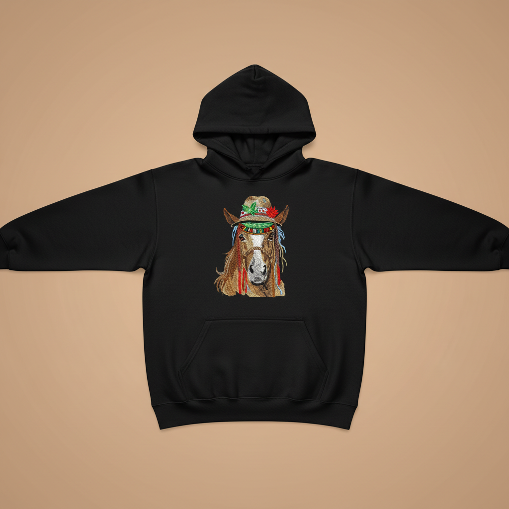 Boho Western Horse — Premium Embroidered Hoodie | Original EmbroMania Design