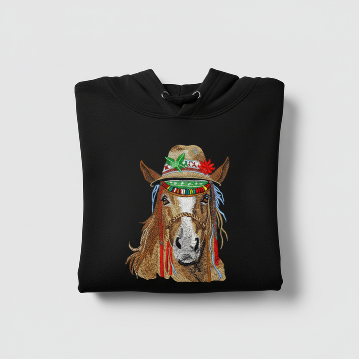 Boho Western Horse — Premium Embroidered Hoodie | Original EmbroMania Design