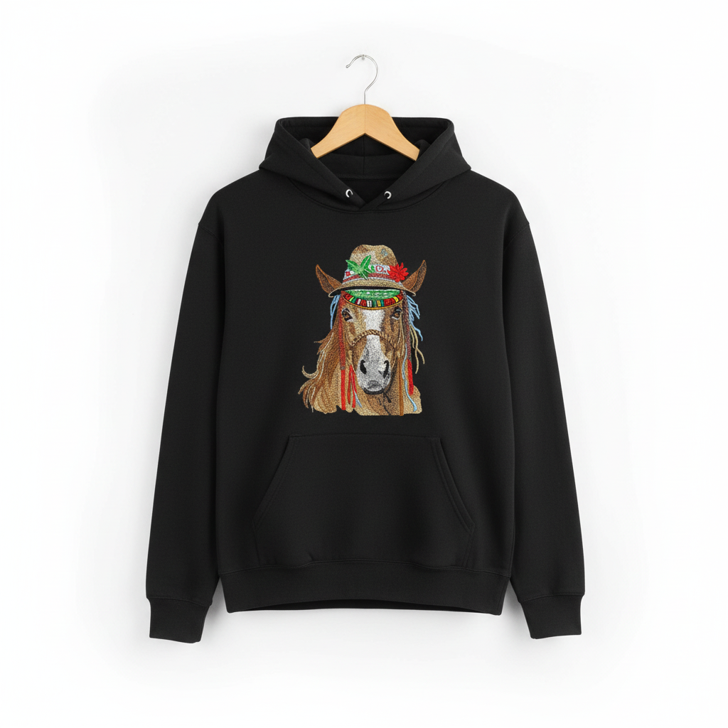 Boho Western Horse — Premium Embroidered Hoodie | Original EmbroMania Design