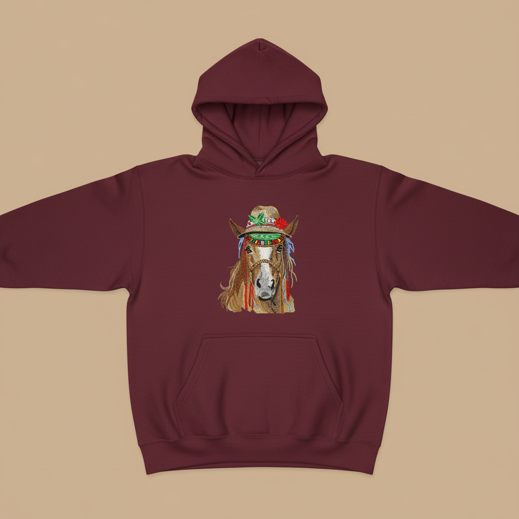 Boho Western Horse — Premium Embroidered Hoodie | Original EmbroMania Design