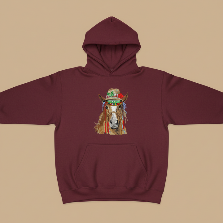 Boho Western Horse — Premium Embroidered Hoodie | Original EmbroMania Design