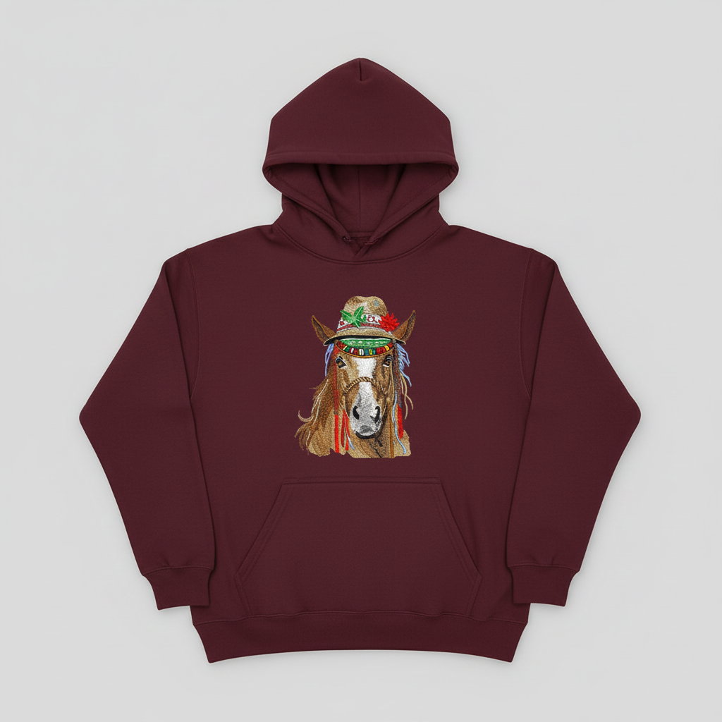 Boho Western Horse — Premium Embroidered Hoodie | Original EmbroMania Design