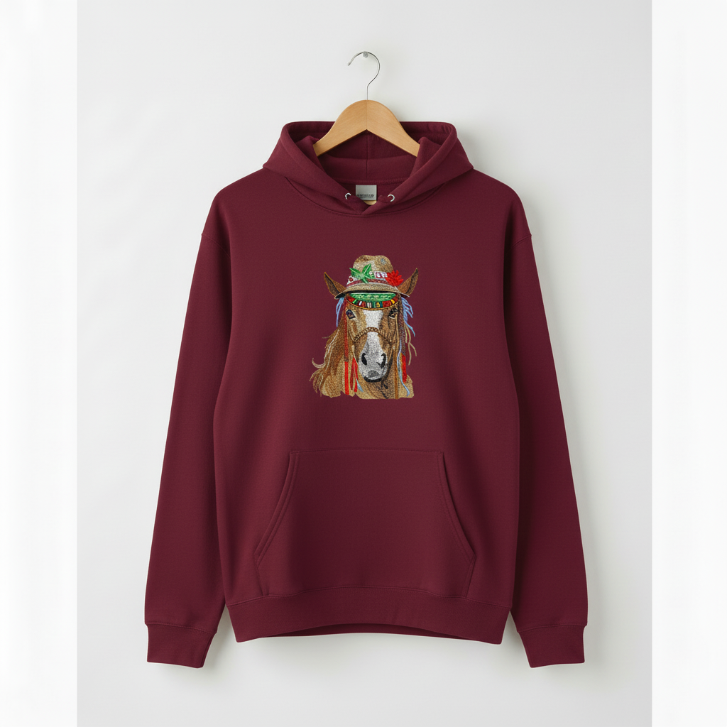 Boho Western Horse — Premium Embroidered Hoodie | Original EmbroMania Design