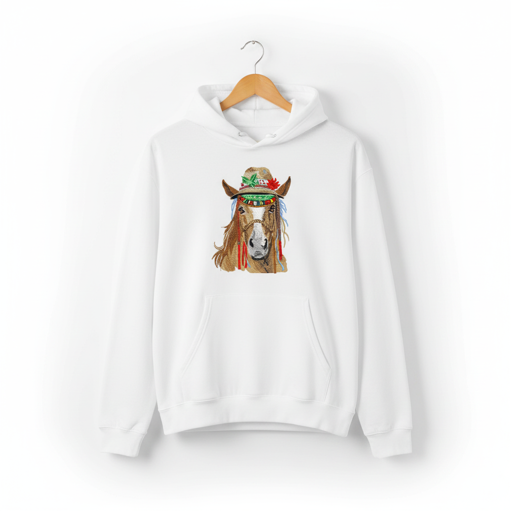 Boho Western Horse — Premium Embroidered Hoodie | Original EmbroMania Design