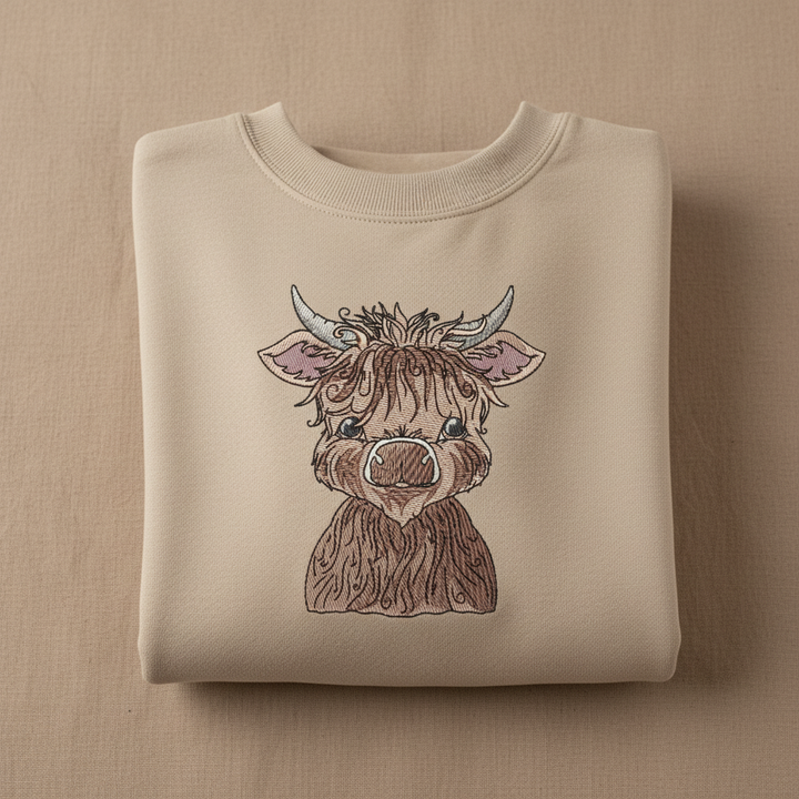 Highland Bull — Premium Embroidered Collection | Hoodie • Sweatshirt • Jute Tote | Original EmbroMania Design
