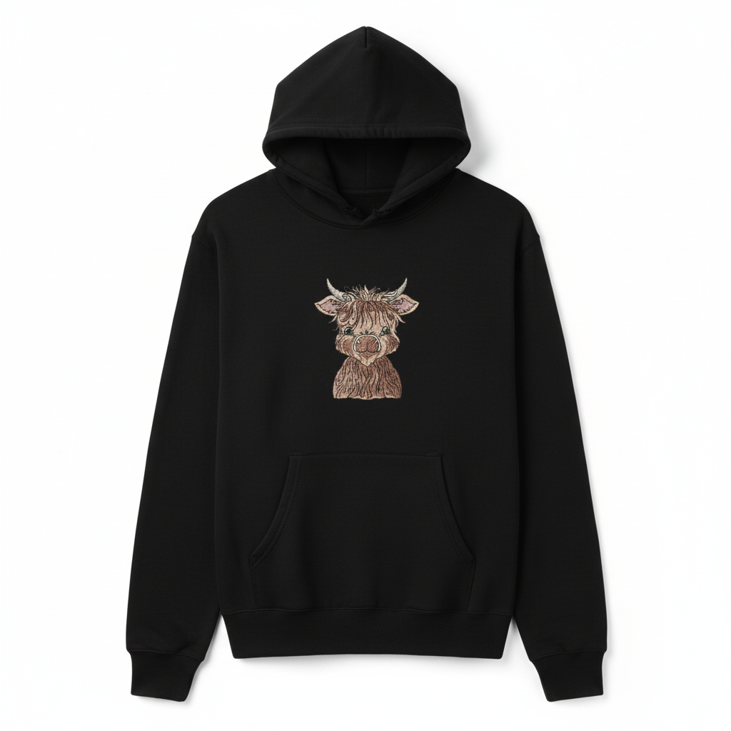 Highland Bull — Premium Embroidered Collection | Hoodie • Sweatshirt • Jute Tote | Original EmbroMania Design