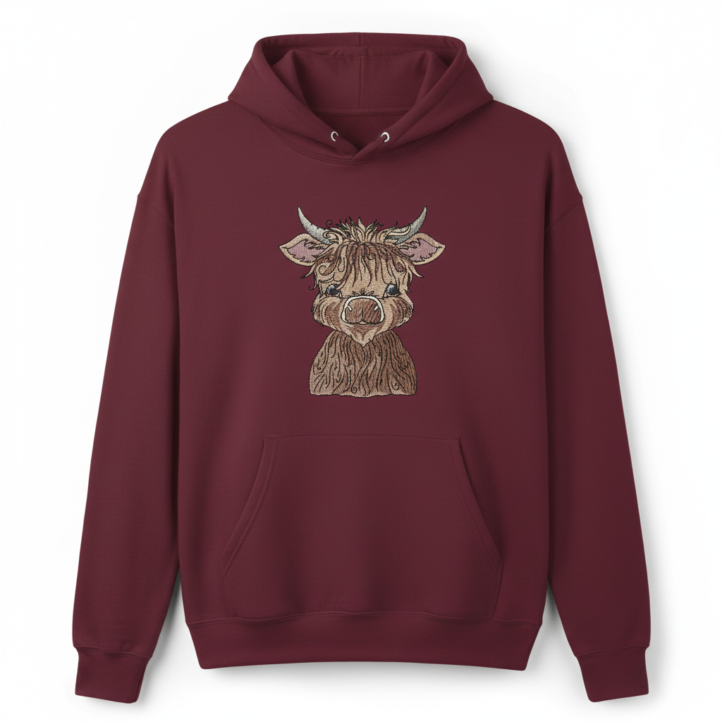 Highland Bull — Premium Embroidered Collection | Hoodie • Sweatshirt • Jute Tote | Original EmbroMania Design