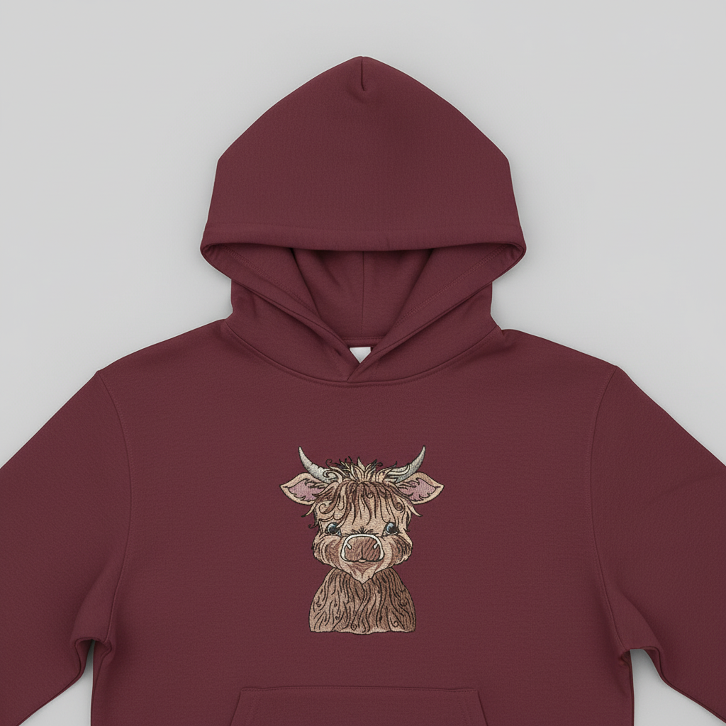Highland Bull — Premium Embroidered Collection | Hoodie • Sweatshirt • Jute Tote | Original EmbroMania Design