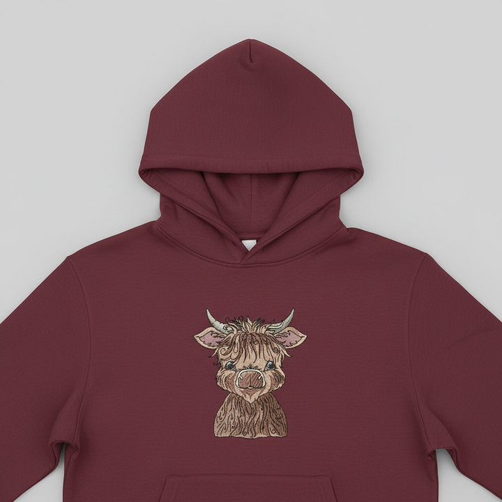 Highland Bull — Premium Embroidered Collection | Hoodie • Sweatshirt • Jute Tote | Original EmbroMania Design