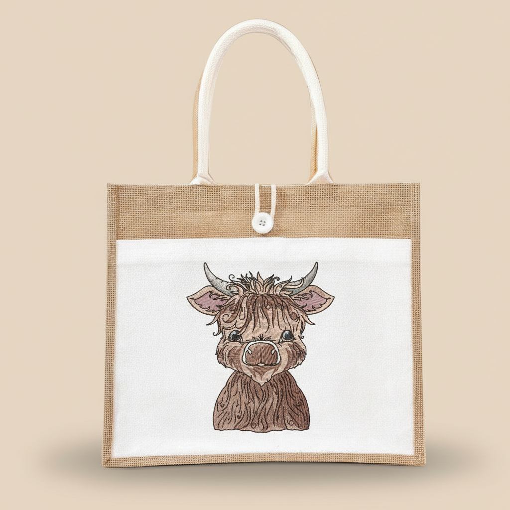 Highland Bull — Premium Embroidered Collection | Hoodie • Sweatshirt • Jute Tote | Original EmbroMania Design
