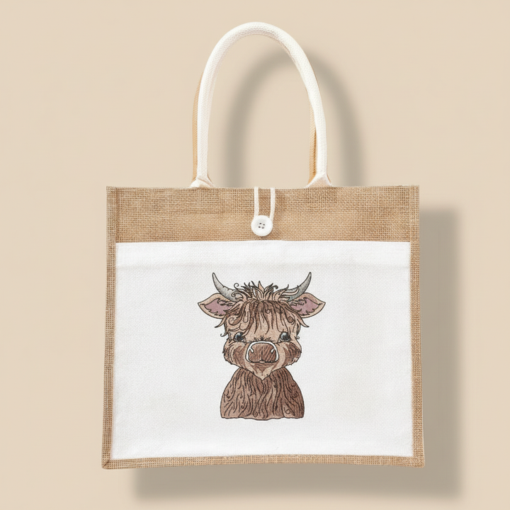Highland Bull — Premium Embroidered Collection | Hoodie • Sweatshirt • Jute Tote | Original EmbroMania Design