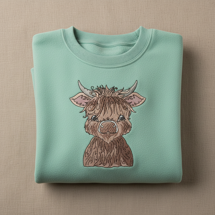 Highland Bull — Premium Embroidered Collection | Hoodie • Sweatshirt • Jute Tote | Original EmbroMania Design