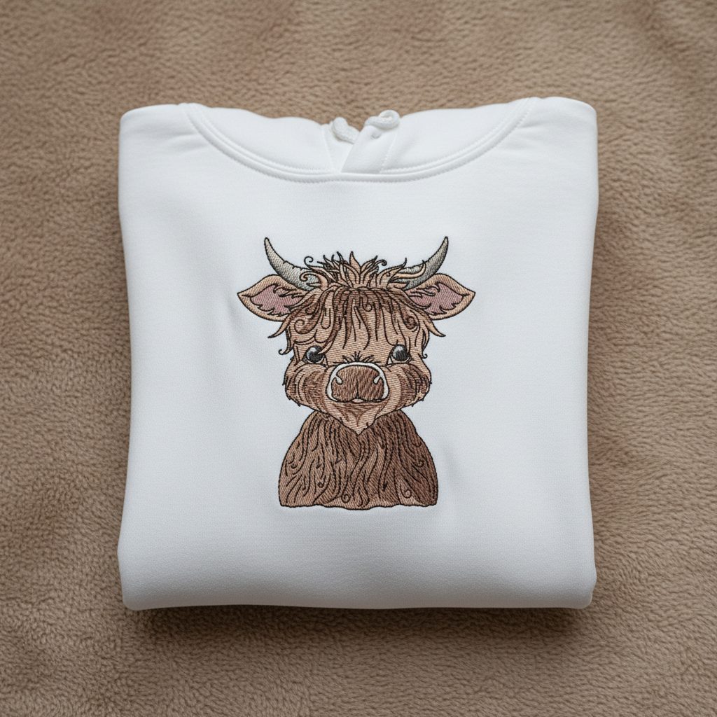 Highland Bull — Premium Embroidered Collection | Hoodie • Sweatshirt • Jute Tote | Original EmbroMania Design