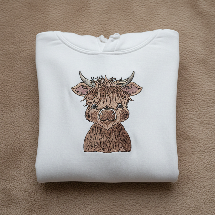 Highland Bull — Premium Embroidered Collection | Hoodie • Sweatshirt • Jute Tote | Original EmbroMania Design