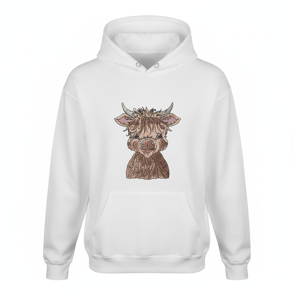 Highland Bull — Premium Embroidered Collection | Hoodie • Sweatshirt • Jute Tote | Original EmbroMania Design