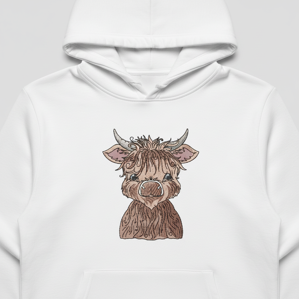 Highland Bull — Premium Embroidered Collection | Hoodie • Sweatshirt • Jute Tote | Original EmbroMania Design
