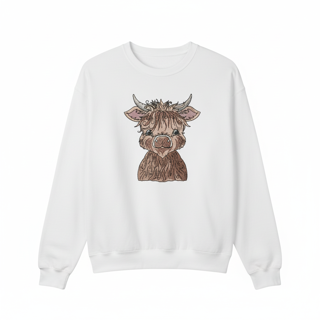 Highland Bull — Premium Embroidered Collection | Hoodie • Sweatshirt • Jute Tote | Original EmbroMania Design