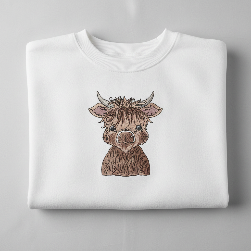 Highland Bull — Premium Embroidered Collection | Hoodie • Sweatshirt • Jute Tote | Original EmbroMania Design