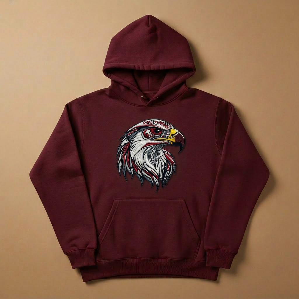Vivid Eagle Head Machine Embroidered Hoodie – Hand Finished in Dubai | EmbroMania