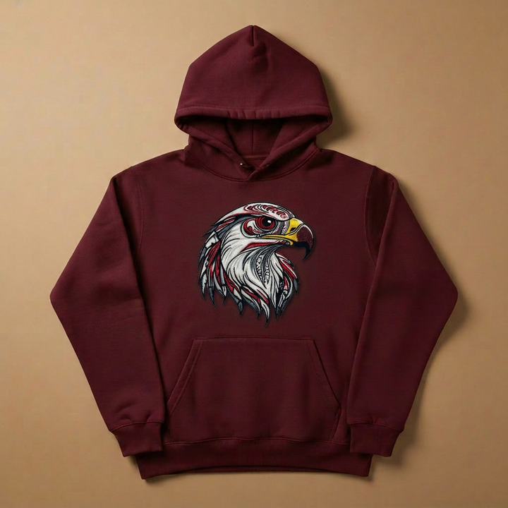 Vivid Eagle Head Machine Embroidered Hoodie – Hand Finished in Dubai | EmbroMania