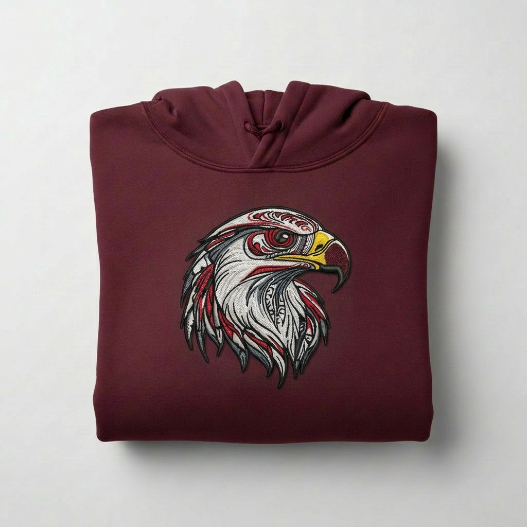 Vivid Eagle Head Machine Embroidered Hoodie – Hand Finished in Dubai | EmbroMania