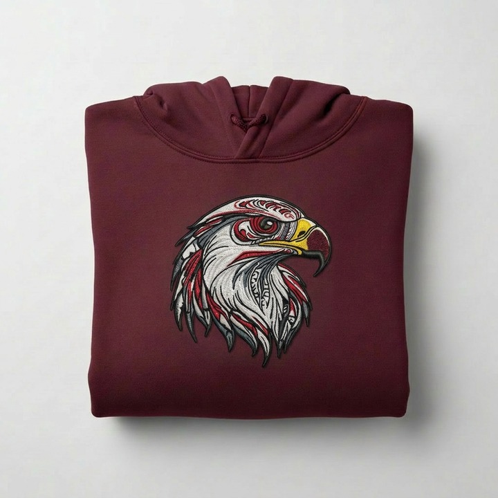 Vivid Eagle Head Machine Embroidered Hoodie – Hand Finished in Dubai | EmbroMania