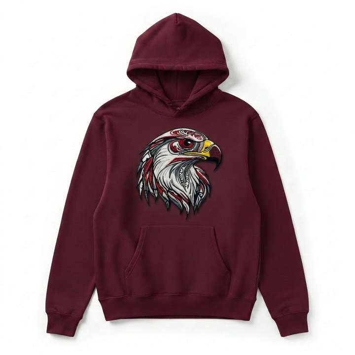 Vivid Eagle Head Machine Embroidered Hoodie – Hand Finished in Dubai | EmbroMania