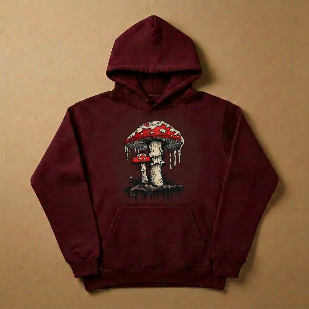 Enchanted Mushroom Machine Embroidered Hoodie – Hand Finished in Dubai | EmbroMania