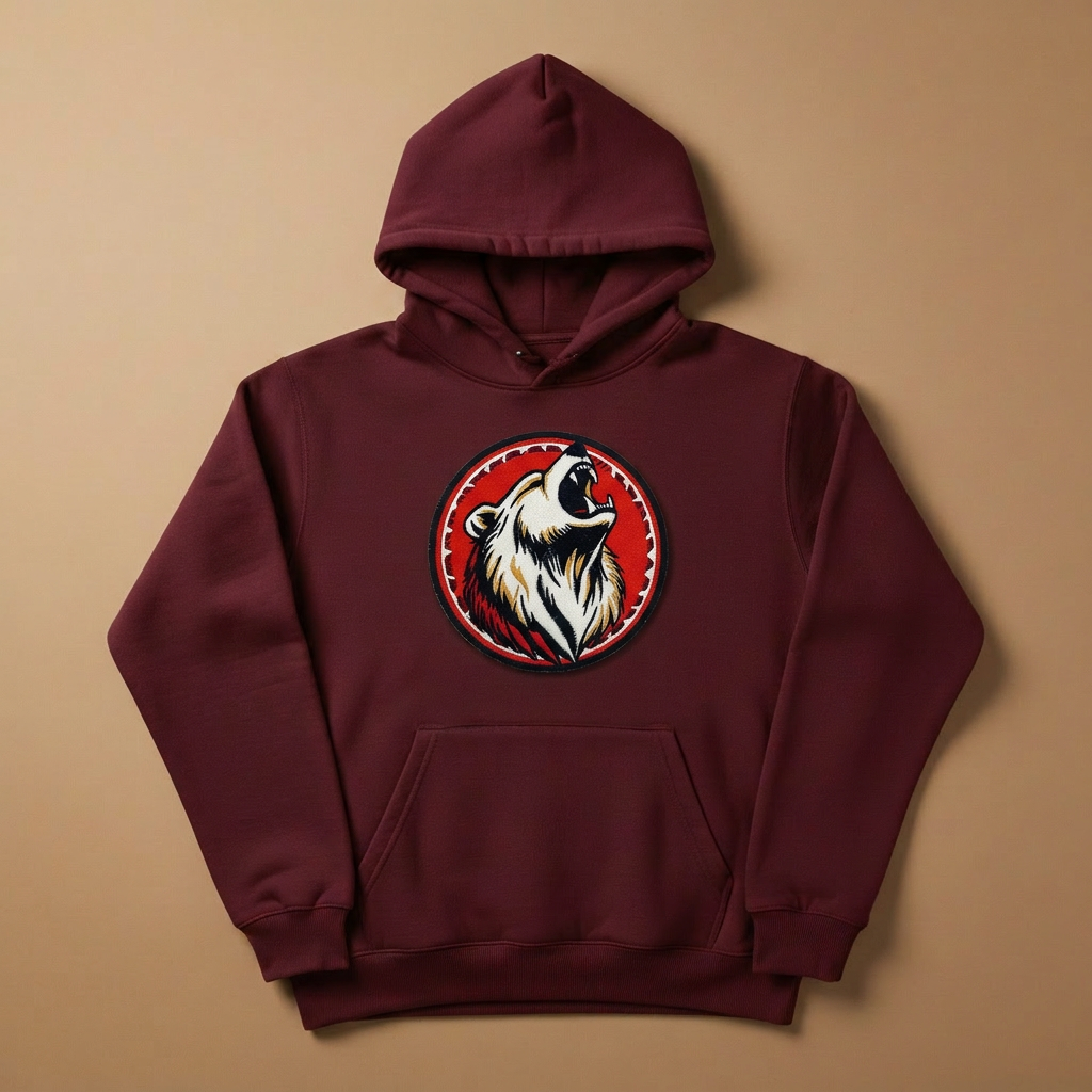 Woodland Bear Machine Embroidered Hoodie – Hand Finished in Dubai | EmbroMania