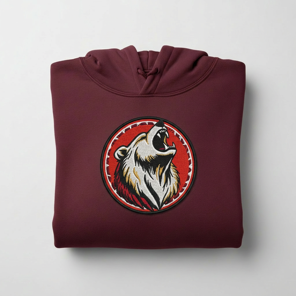 Woodland Bear Machine Embroidered Hoodie – Hand Finished in Dubai | EmbroMania