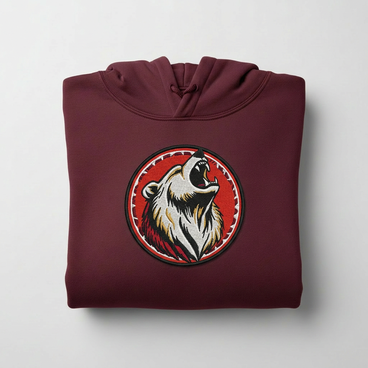 Woodland Bear Machine Embroidered Hoodie – Hand Finished in Dubai | EmbroMania