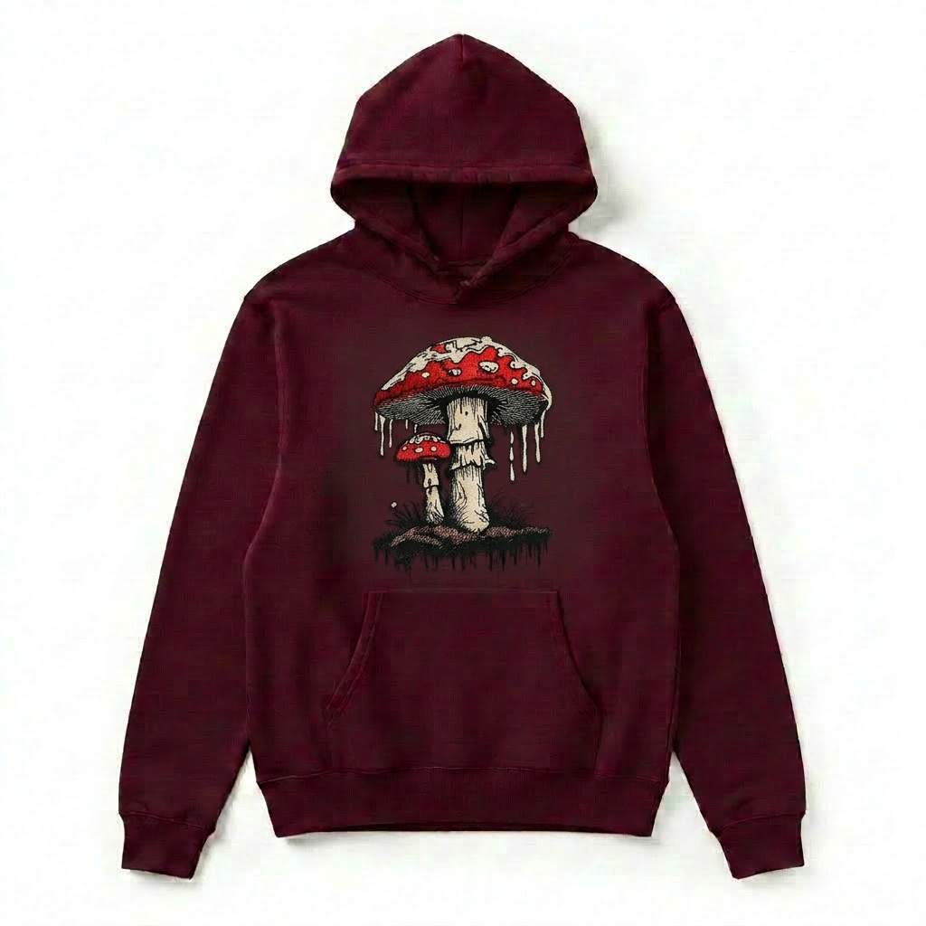 Enchanted Mushroom Machine Embroidered Hoodie – Hand Finished in Dubai | EmbroMania