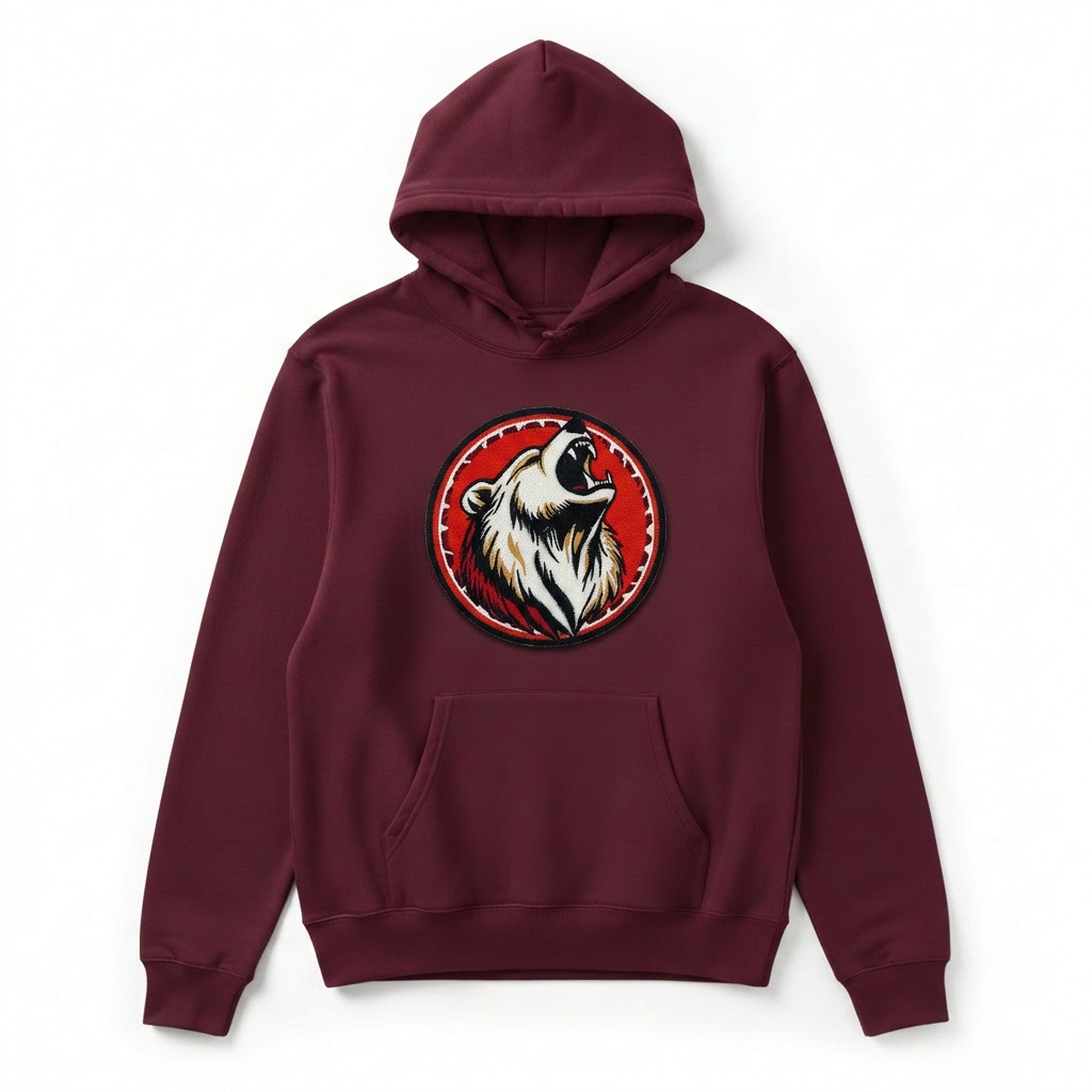 Woodland Bear Machine Embroidered Hoodie – Hand Finished in Dubai | EmbroMania