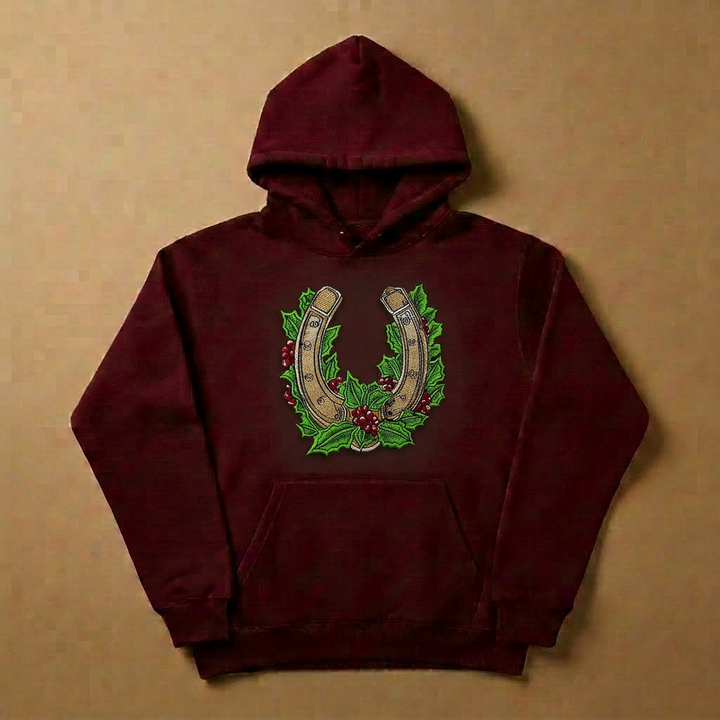 Botanical Horseshoe Machine Embroidered Hoodie – Hand Finished in Dubai | EmbroMania