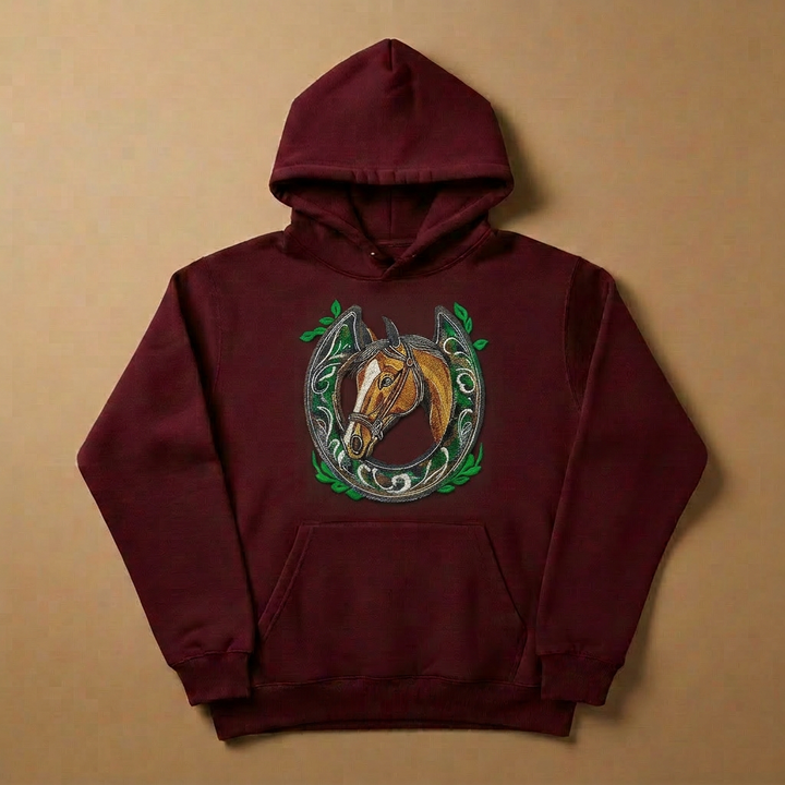 Wildflower Horseshoe Machine Embroidered Hoodie – Hand Finished in Dubai | EmbroMania