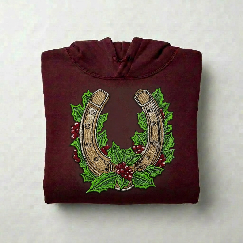 Botanical Horseshoe Machine Embroidered Hoodie – Hand Finished in Dubai | EmbroMania