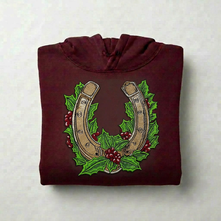 Botanical Horseshoe Machine Embroidered Hoodie – Hand Finished in Dubai | EmbroMania