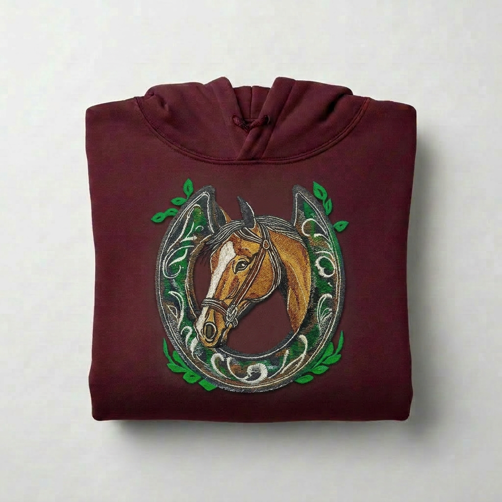 Wildflower Horseshoe Machine Embroidered Hoodie – Hand Finished in Dubai | EmbroMania