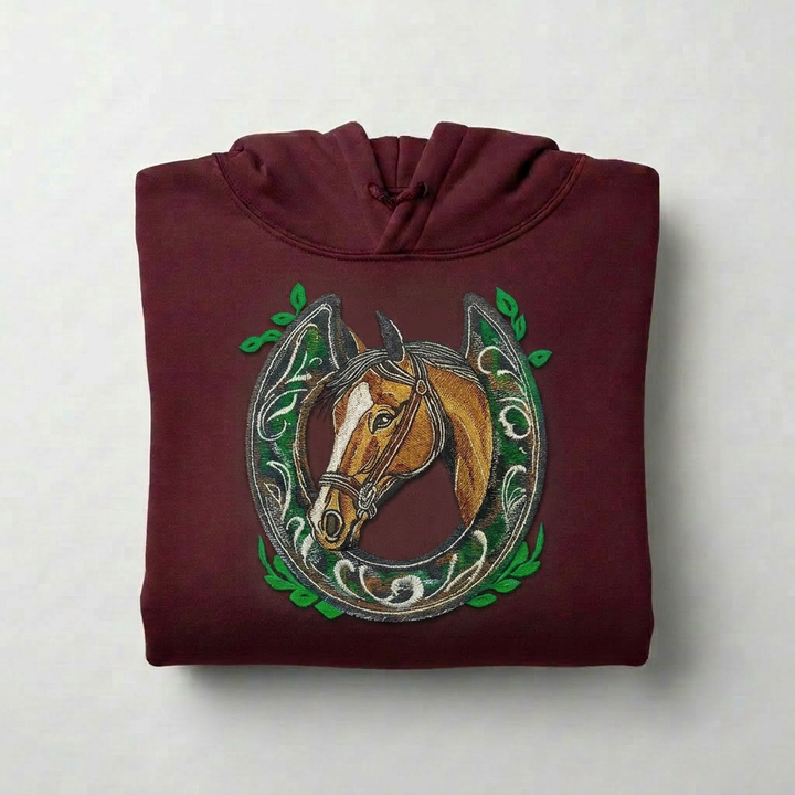 Wildflower Horseshoe Machine Embroidered Hoodie – Hand Finished in Dubai | EmbroMania
