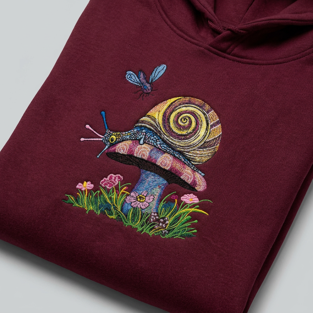 Garden Snail Machine Embroidered Hoodie – Hand Finished in Dubai | EmbroMania